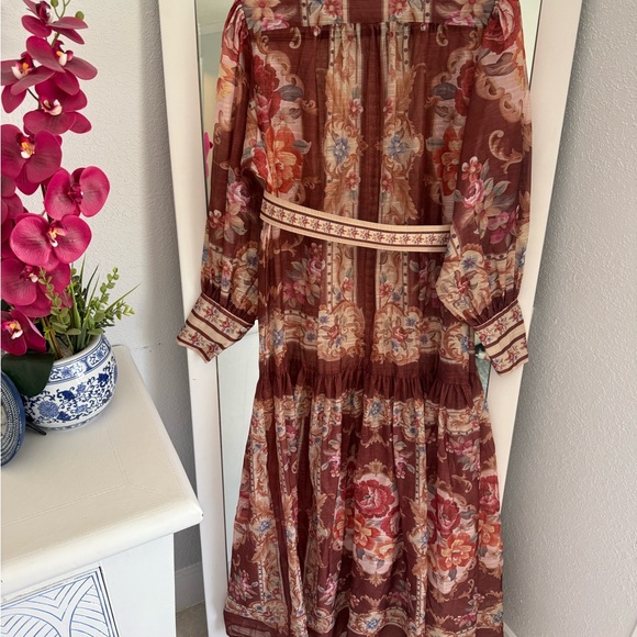 Sheer Floral Button-Front Midi Dress in Rust - Picture 10 of 10